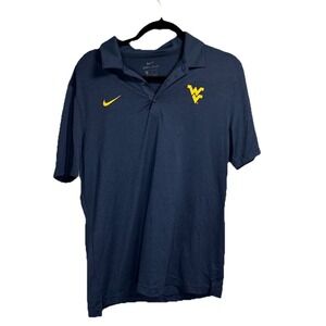 Nike Wear Virginia University WVU Mountaineers Polo Shirt Blue Gold Men's Medium